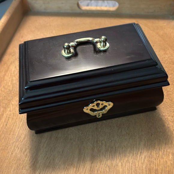Other - Vintage Small 6” wooden jewelry box 2 levels burgundy velvet interior